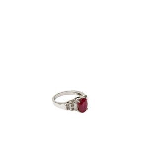 Designer Womens 925 Silver Glass Filled Ruby + White Topaz Cocktail Ring Sz 7 5g